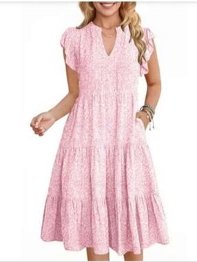 UVN Summer Women's Ruffle Sleeve V Neck Midi Casual Beach Dress.  Size: XL